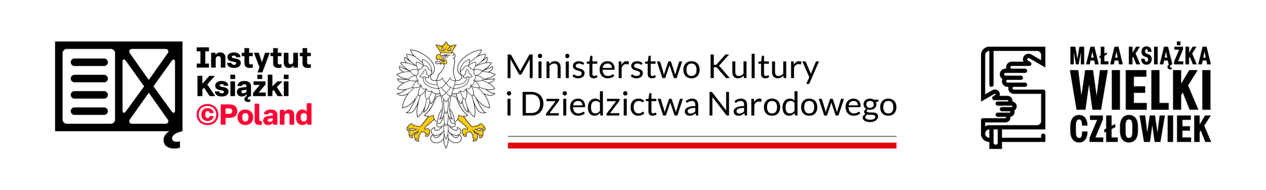 Logo Instytutu Książki, Ministerstwa Kultury i Dziedzictwa Narodowego oraz programu Mała książka – wielki człowiek